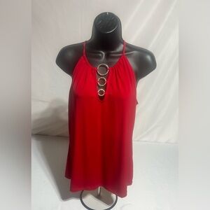 INC International Concepts Red Embellished Ring Halter Top Size : Medium